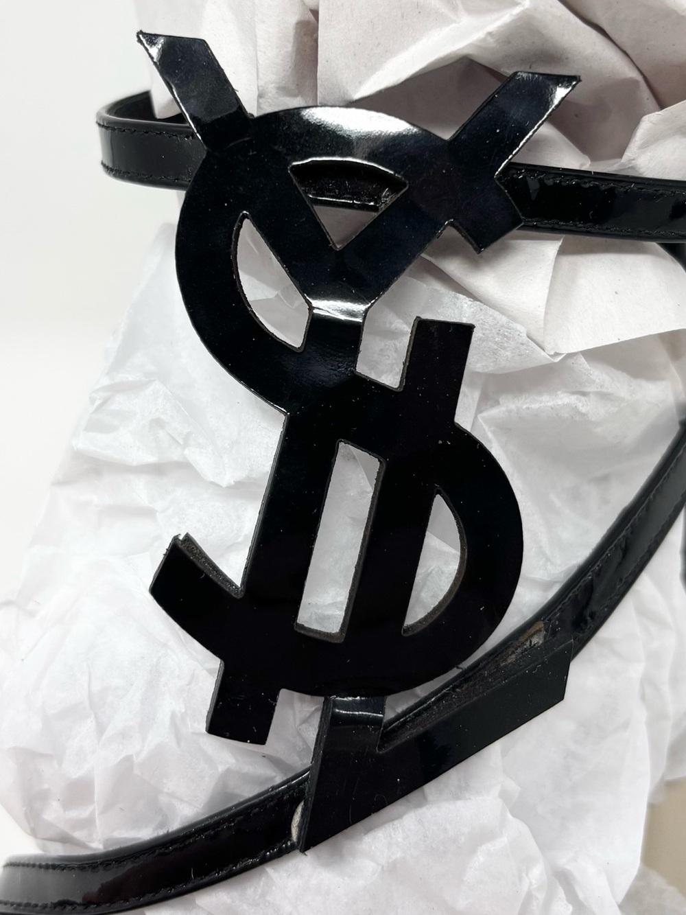 YSL Yves Saint Laurent Hero 105 Patent Logo Heels Sandals Size 40 10 SS 2008 - Picture 15 of 16